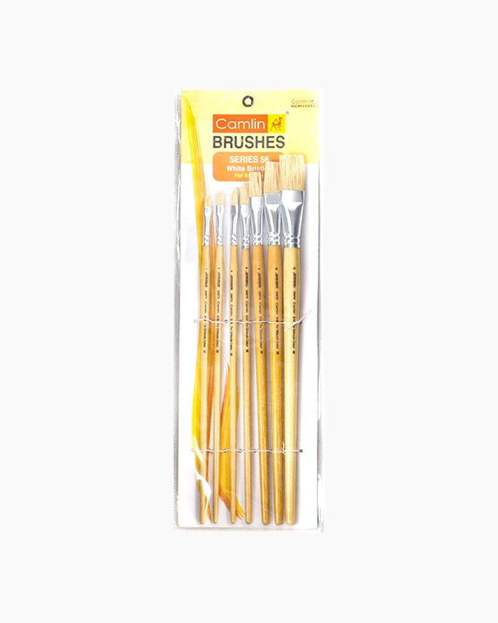 Camlin White Bristle Brushes Assorted pack of 7 brushes,Flat - Series 56