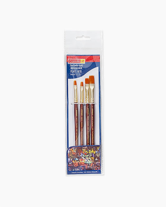 Camlin Synthetic Gold Brushes Assorted pack of 4 brushes, Flat-Series  67