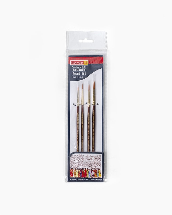 Camlin Synthetic Gold Brushes Assorted pack of 4 brushes,Round-Series 66