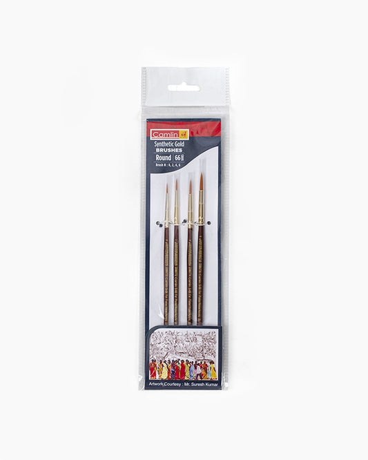 Camlin Synthetic Gold Brushes Assorted pack of 4 brushes,Round-Series 66