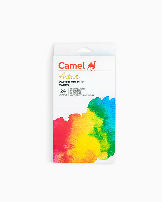 Camel Artist Water Colours Assorted box of cakes, 24 shades with Brush, Watercolor Paint Set For Adults, Kids, Beginner & Professional Artists