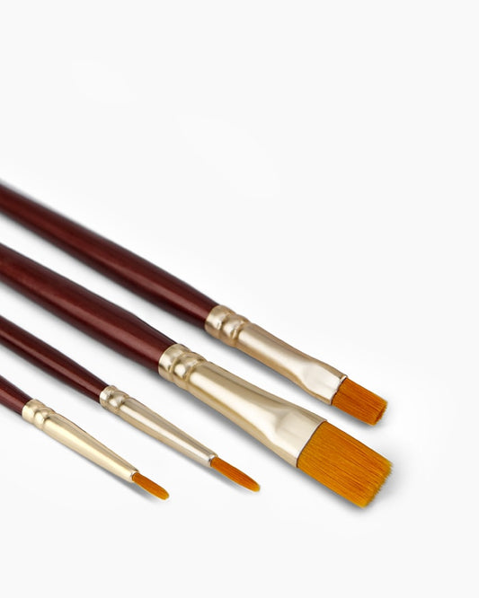 Camlin Synthetic Gold Brushes Assorted pack of 4 brushes,Round - Series 66 & Flat-Series 67