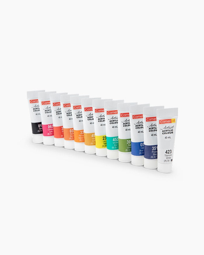 Camel Artist Acrylic Colour 12 Shades Each 40 ML Tubes Painting Shading Sketching Art & Craft For Artists Students Beginners & Painters Canvas Paint