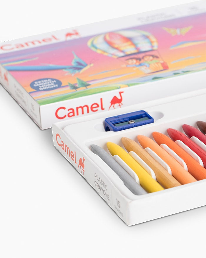 Camel Plastic Crayons Assorted pack of 15 shades,Hexagonal
