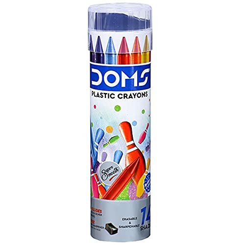 Doms 14 Shades Erasable Plastic Crayons Round Tin Box|Smooth&Even Shading|Bright&Playful Colors|Free Sharpner Inside|Non-Toxic&Safe for Childrens