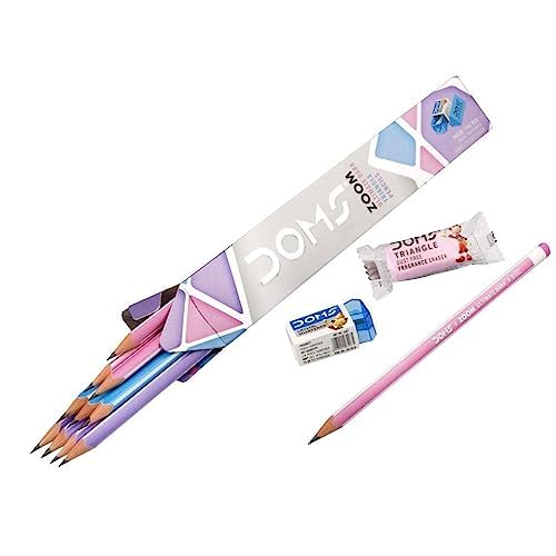 Doms Zoom Ultimate Dark Pencil Box | Triangular Shape For Easy Holding & Comfort | Free Eraser & Sharpener | Dark & Neat Handwriting | Pack of 3 Boxes