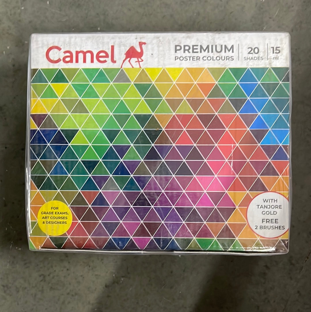 Camel Premium Poster Colours Assorted pack of 20 shades in 15ml with Brushes