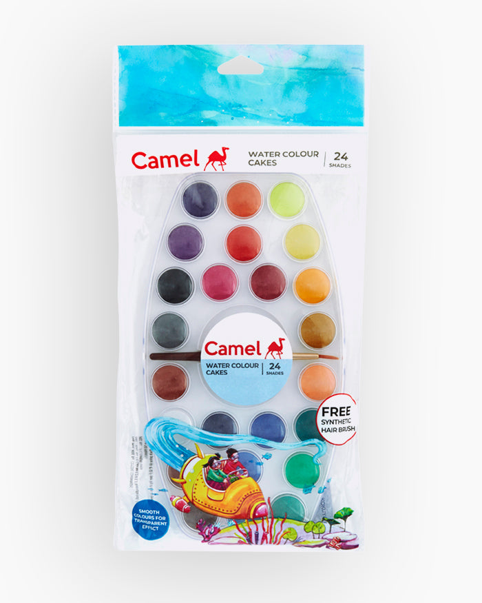 Camel Student Water Colours Assorted box of cakes, 24 shades with lens type lid