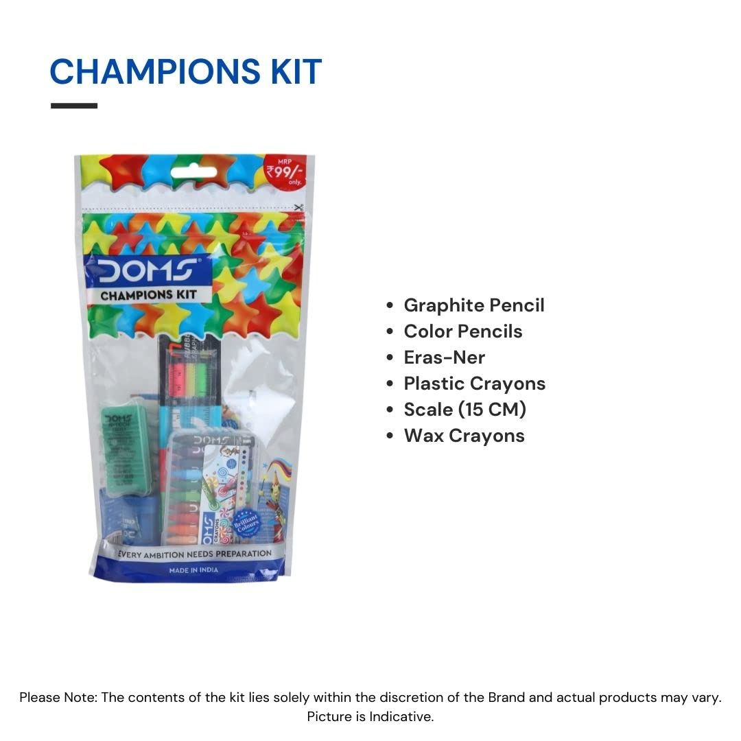 Doms Champions Kit | Perfect Value Pack | Kit for School Essentials | Gifting Range for Kids | Combination of 6 Stationery Items