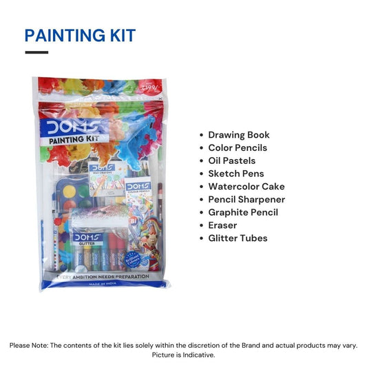 Doms Painting Kit | Perfect Value Pack | Kit for School Essentials | Gifting Range for Kids | Combination of 9 Painting & Coloring Items