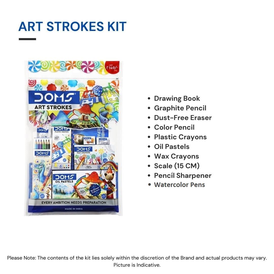 Doms Art Strokes Kit | Perfect Value Pack | Kit for Creative Minds | Gifting Range for Kids | Combination of 10 Stationery Items