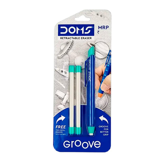 Doms Groove Retractable Eraser | Groove for Better Grip with Excellent Erasing Performance | Free 2 Refill Eraser with This Pack | Pack of 5