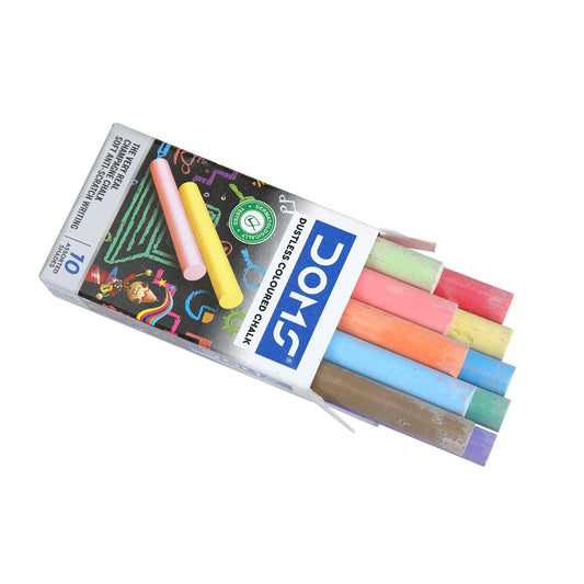 Doms Dustless Coloured Chalk Box Pack | Bright, Smooth & Long Lasting | Soft & Anti-Scratch Writing | Non-Toxic | Set of 10 Different Color Chalk