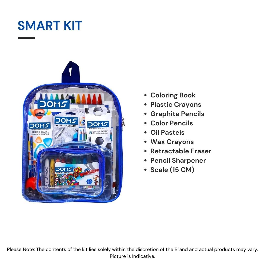 Doms Smart Kit (Pencil,Drawing Box,Water Color, Oil Pastel, Colour pencil, Wax Crayon,30Cm Scale,Plastic Crayons,Hex Crayons,Car Erazer, LEAD Pencil),