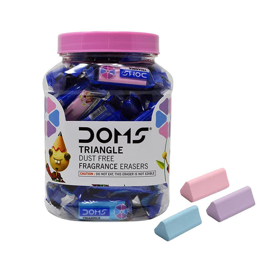 Doms Triangular Dust Free Fragrance Eraser Jar Pack | Clean, Dust Free & Good Erasing | Lesser Flakes & Non-Messy Erasing |  Pack of 50 Pieces