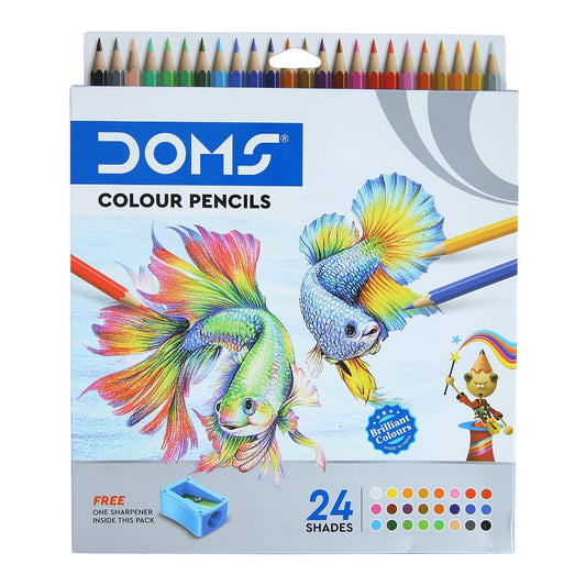 DOMS 24 Shades Color Pencils|Hexagonal Shaped Body For Comfortable Grip|Bright&Playful Colors|Free Sharpner With Each Pack|Non-Toxic&Safe For Children