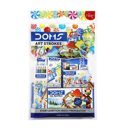 Doms Art Strokes Kit | Perfect Value Pack | Kit for Creative Minds | Gifting Range for Kids | Combination of 10 Stationery Items