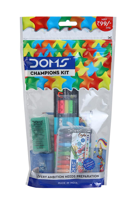 Doms Champions Kit | Perfect Value Pack | Kit for School Essentials | Gifting Range for Kids | Combination of 6 Stationery Items