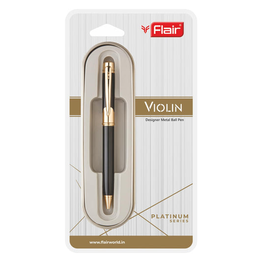 FLAIR Platinum Series Violin Ball Pen Blister Pack | Swiss Tip Technology With Twist Mechanism | Classic Design With Smooth Writing Experience | Durable & Refillable Pen | Blue Ink, Pack Of 1