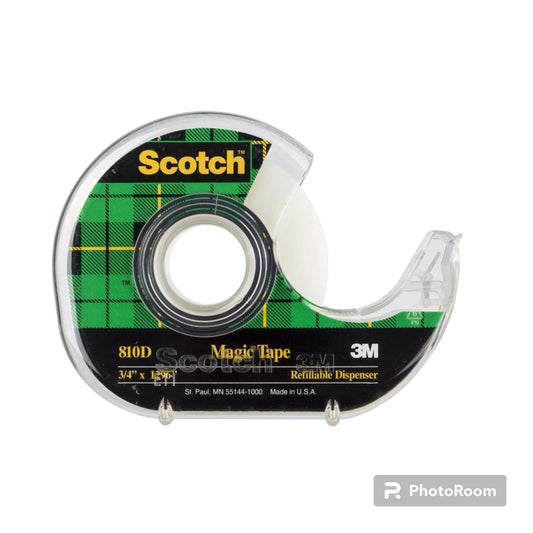3M Scotch Magic Tape Roll with Refillable Dispenser, 1.9cm x 24 mtr, Invisible, writable and hand tearable, home and office use, Pack Of 2