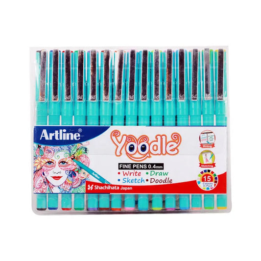Artline Yoodle Fine Pen | 0.4 mm Tip Size | Smudge Free Writing Pen, Extra Smooth Writing,For Sketching, Doodling, Journal | Set Of 15