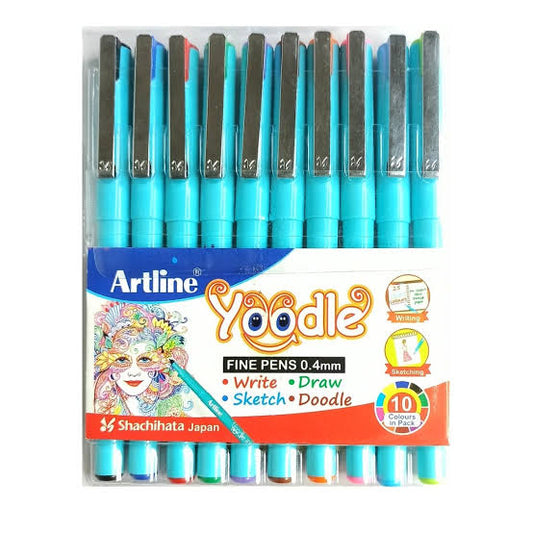 Artline Yoodle Fine Pen | 0.4 mm Tip Size | Smudge Free Writing Pen, Extra Smooth Writing,For Sketching, Doodling, Journal | Set Of 10 Vibrant Colors