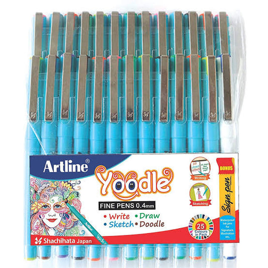Artline Yoodle Fine Pen | 0.4 mm Tip Size | Smudge Free Writing Pen,Comfortable Grip For Extra Smooth Writing ,Sketching, Doodling,Journal | Set Of 25