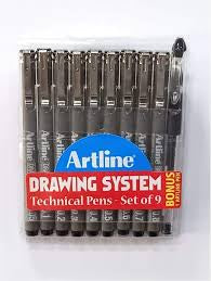 Artline Drawing system - technical pens - Set of 9, with one bonus Artline pen in pack