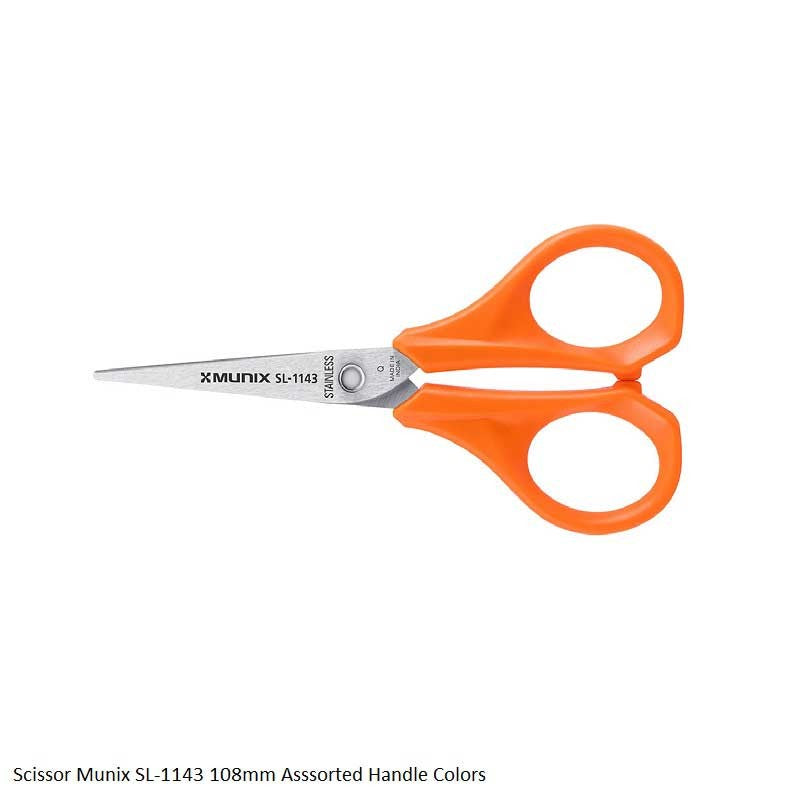 Munix SL-1143 108 mm / 4.2" Stainless Steel Scissors | Pointed Tip with Shock Proof Body | Ergonomic Handles for Easy Handling | Color May Vary