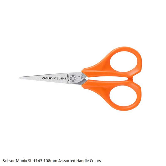 Munix SL-1143 108 mm / 4.2" Stainless Steel Scissors | Pointed Tip with Shock Proof Body | Ergonomic Handles for Easy Handling | Color May Vary