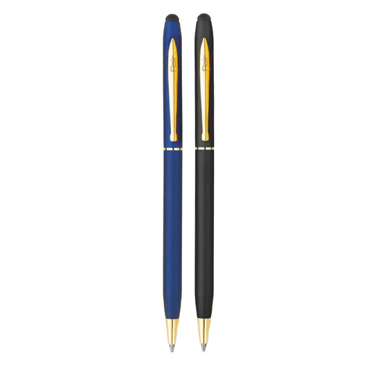 FLAIR Platinum Series Spectra Designer Metal Ball Pen Box Pack | Matte Finish With Shiny Gold Trims | Swiss Tip Technology With Twist Mechanism | Durable, Refillable Pen | Blue Ink, Pack of 1