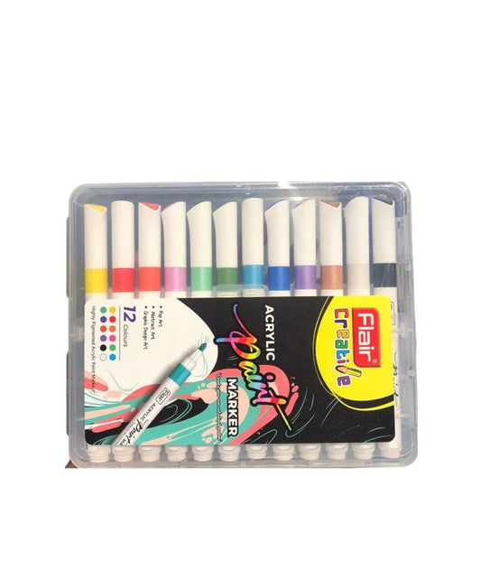 FLAIR Creative Acrylic Paint Bold Marker | 12 Colours Set | Ideal for Rocks, Ceramics, Canvas, Glass and Wood