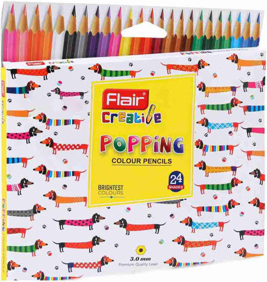 FLAIR Creative Series Popping Colour Pencils Kit, Hexagonal Shape, Lead Size 3.0 mm, Bright Shades Color Pencil Set, For Children, 24 Shades