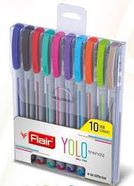 FLAIR Yolo Trendz Ball Pen Pack | Low-Viscosity Ink For Smudge Free Writing | Sleek & Matt Finish Textured Body | Light Weight Pocketable Pen | Multicolor Ink, Set of 10 Shades