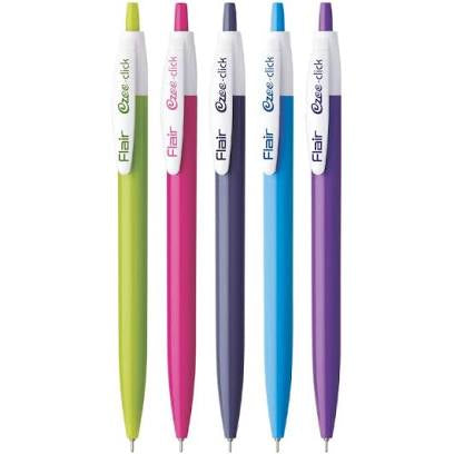 FLAIR Ezee Click 0.7 mm Ball Pen Pouch Pack | Comfortable Grip For Smooth Writing | Different Playful Body Colors | Pack of 20 Pens