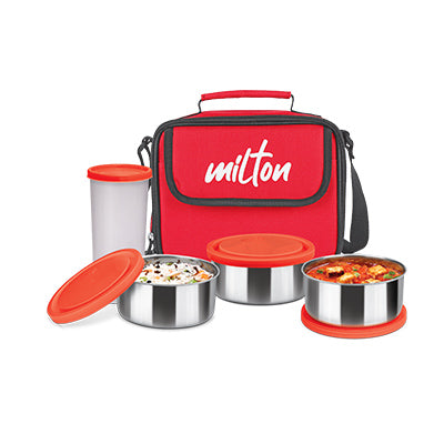 Milton Steel Combi Lunch Box, with Jacket, Set of 4, 3 Containers, 280 ml each, and 1 Tumbler, 400 ml