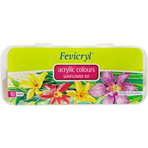 Fevicryl Acrylic Colours Sunflower Kit (10 Colors x 15 ml) DIY Paint