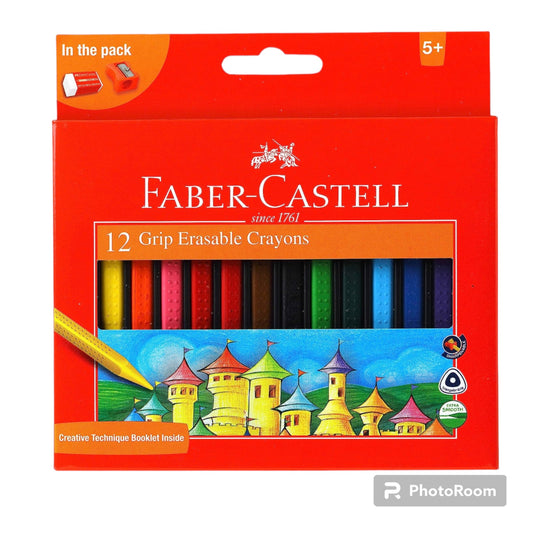 Faber-Castell Grip Erasable Crayon Set - Pack of 12 (Assorted)