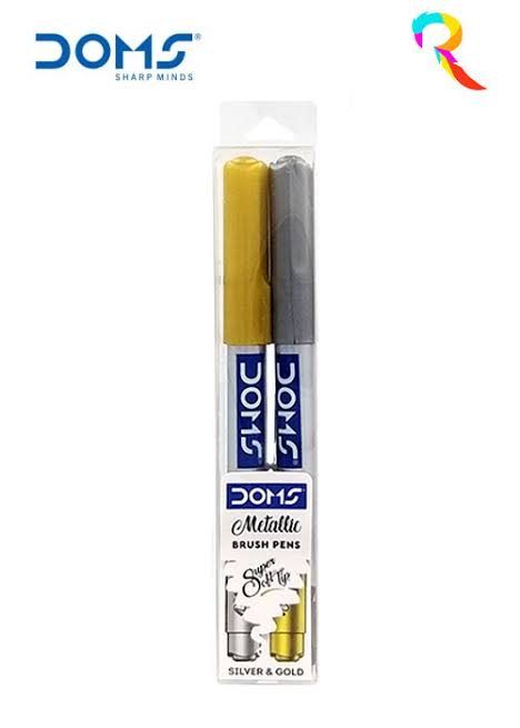 DOMS Metallist Series Metallic Brush Pen | 2 Shades (Gold & Silver) | Super Soft Tip | Ideal for Modern Calligraphy & Decorative Writing