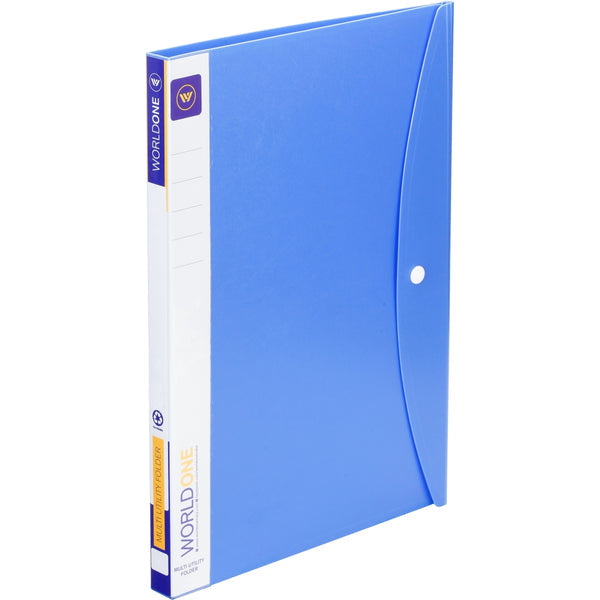 Worldone Multi Utility Folder for Document Organiser with 40 Bound Top Loading Sleeves, 0.75 mm Virgin PP Sheet, Snap Button, Project Folder for Offices Size FC Blue