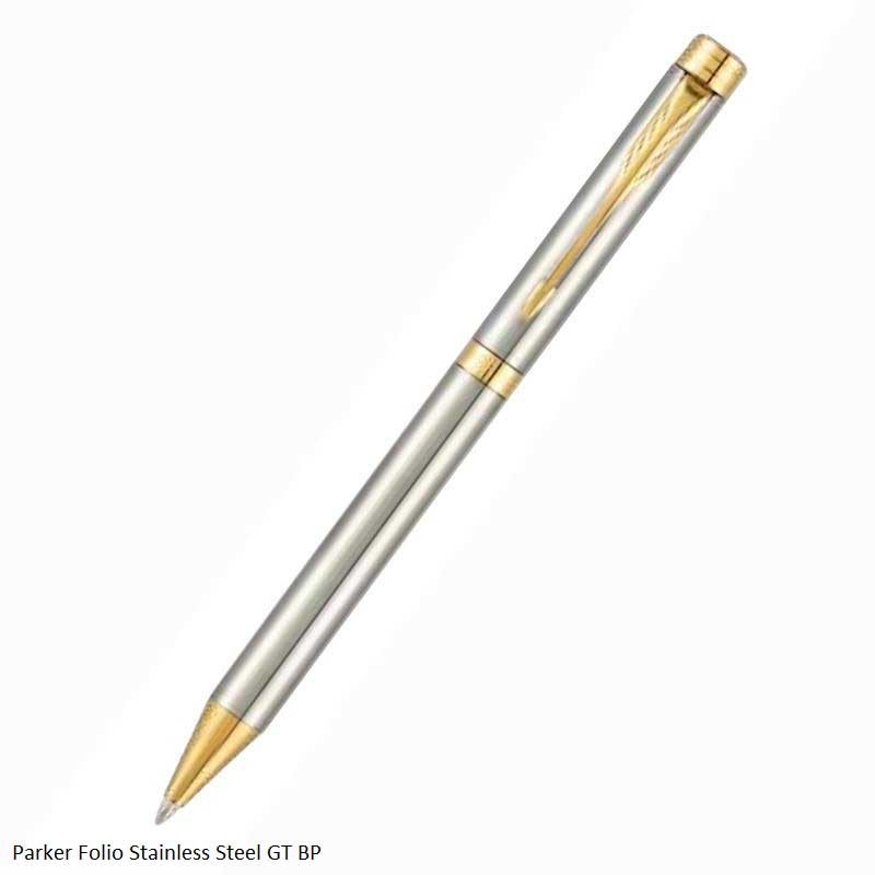 Parker Folio Stainless Steel Gold Trim Ball Pen