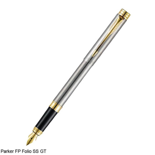 PARKER FOLIO STAINLESS STEEL Gold TRIM FOUNTAIN PEN