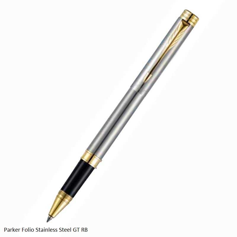 Parker Folio Stainless Steel Gold Trim Roller Pen