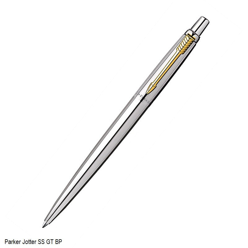 PARKER JOTTER LONDON STAINLESS STEEL BALLPOINT PEN WITH GOLD PLATED CLIP