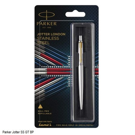 PARKER JOTTER LONDON STAINLESS STEEL BALLPOINT PEN WITH GOLD PLATED CLIP