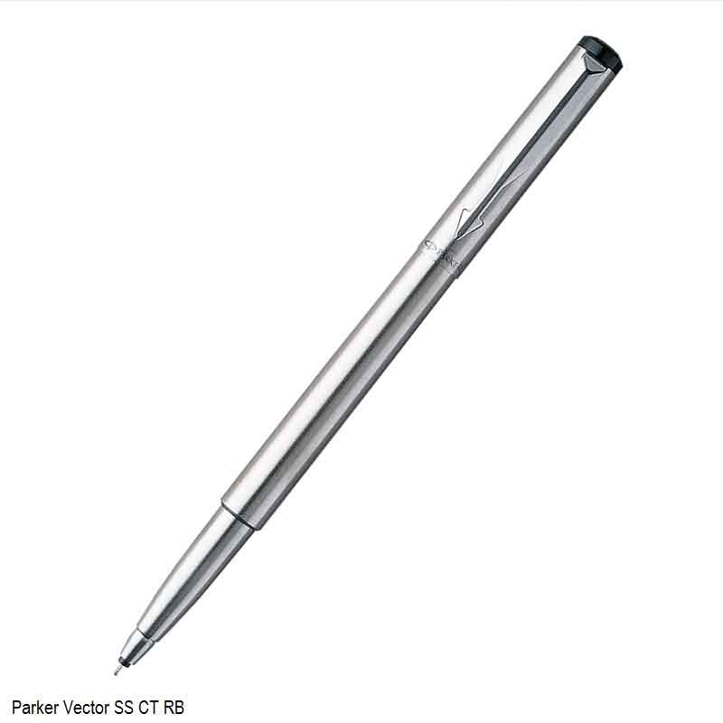 PARKER VECTOR STAINLESS STEEL CHROME TRIM ROLLER BALL PEN