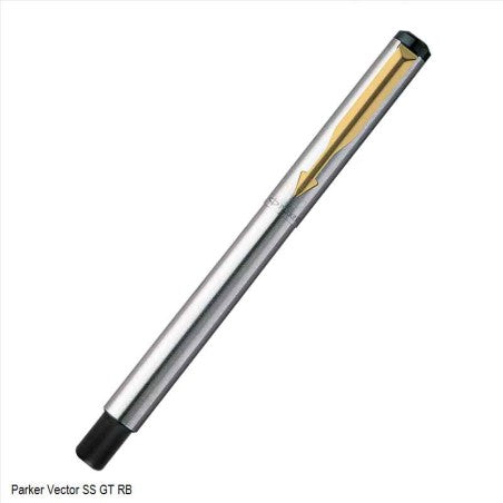 PARKER VECTOR STAINLESS STEEL ROLLERBALL PEN WITH GOLD TRIMS