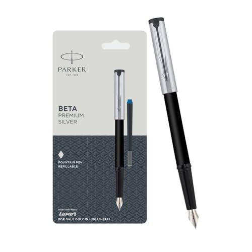 Parker Beta Premium Fountain Pen Chrome Trim Silver Finish Cap